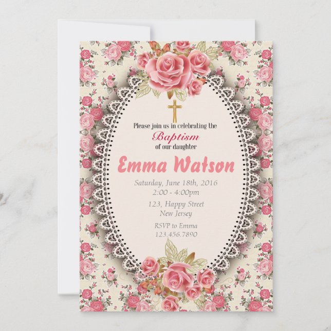 Bébé Fille Baptême Invitation (Devant)