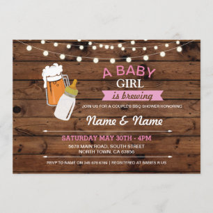Bébé fille brassage douche bière Invitation en boi