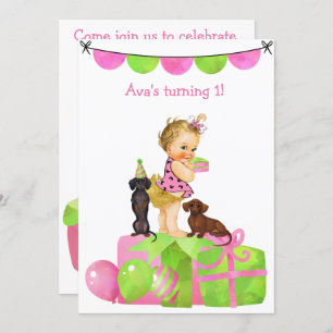 Bébé Fille Dachshund Fête Invitation