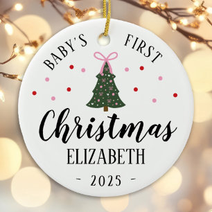bébé fille de noël premier ornement rose et vert