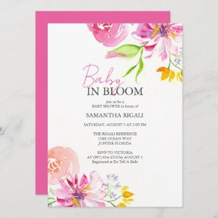 Bébé Fille Douche Invitations Aquarelle Floral