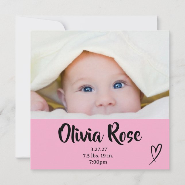 Bébé fille Faire-part de naissance (Dos)