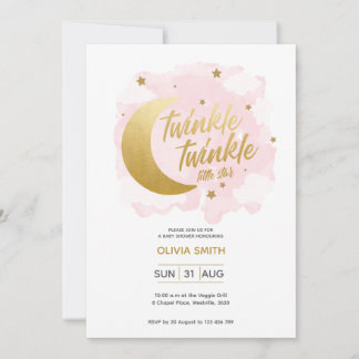 Bébé fille Invitation Baby shower avec étoiles ros
