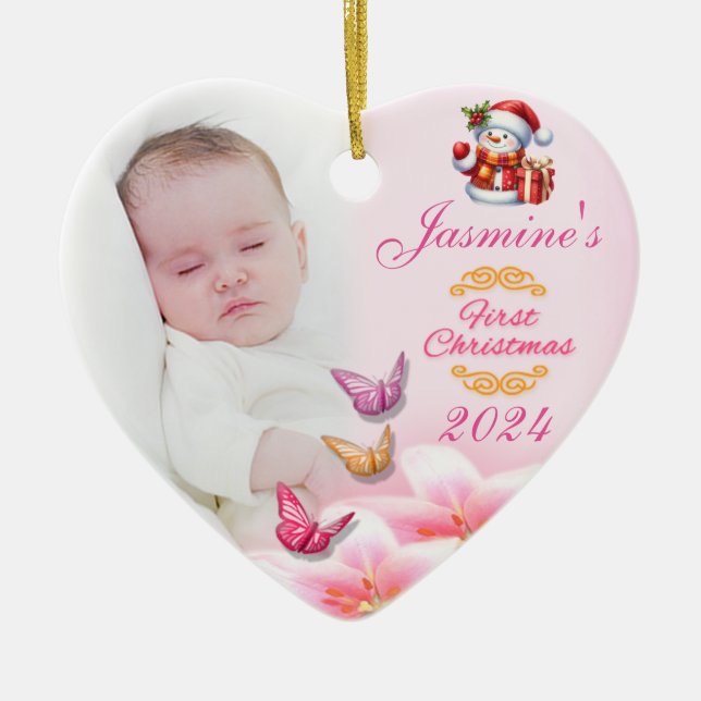 Bébé Filles Photo Première décoration de Noël rose (Devant)