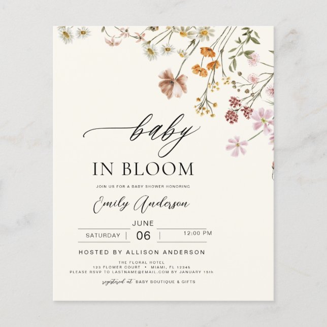 Bébé Fleur sauvage du budget en fleurs Invitation (Devant)