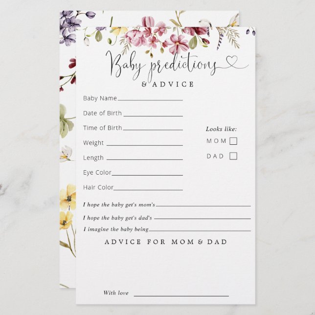 Bébé fleur sauvage En Fleur Prédictions Conseils (Devant / Derrière)