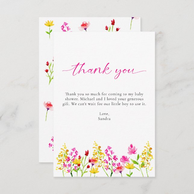 Bébé fleur sauvage en fleurs Baby shower Merci (Devant / Derrière)