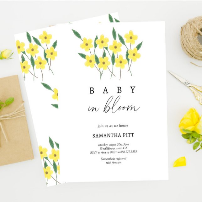 Bébé Fleur sauvage jaune en fleur Invitation (Créateur téléchargé)