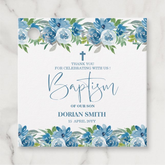 Bébé floral bleu garçon Favoriser les étiquettes (Devant)