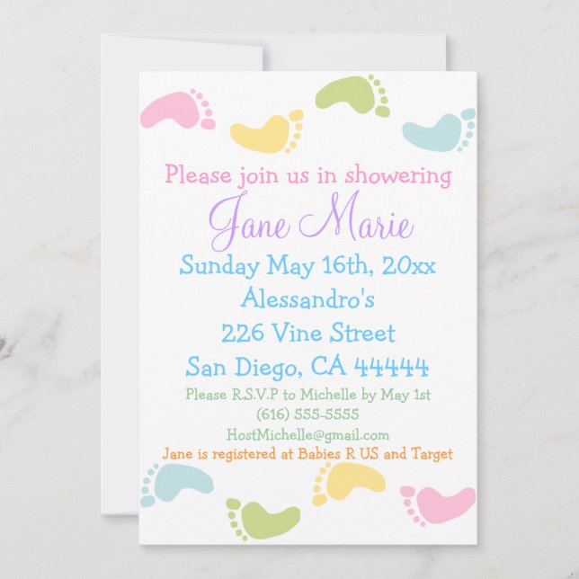 Bébé Foot Imprimantes Bébé Shower Invitations (Devant)