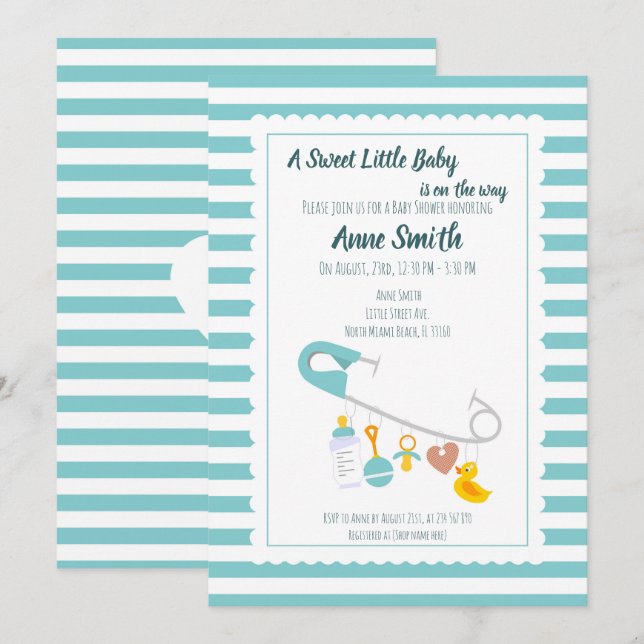 Bébé garçon charme pin Baby shower Invitation (Devant / Derrière)