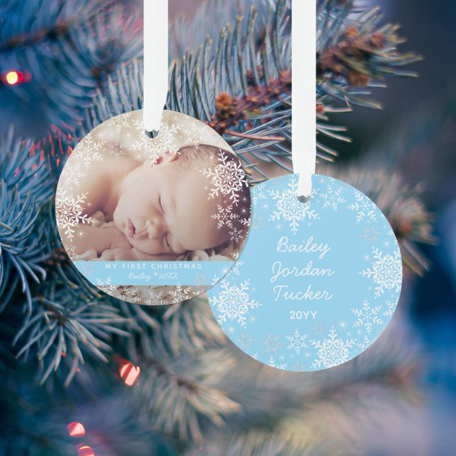 Bébé garçon premier Noël flocons de neige bleus Hi (Créateur téléchargé)