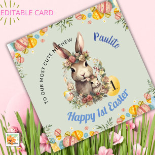 BÉBÉ GARÇON Première carte de Pâques, 1er lapin de