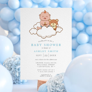 Bébé garçon sur un nuage Invitation adorable pour 