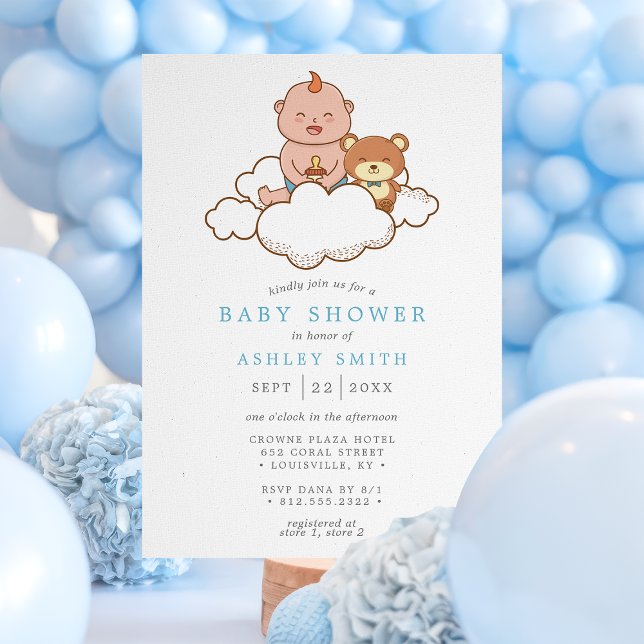 Bébé garçon sur un nuage Invitation adorable pour  (Créateur téléchargé)