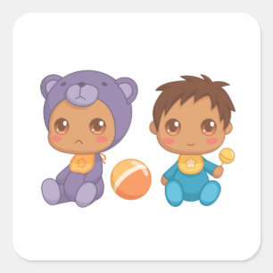 Bébé Garçon Twins Violet Ours Sticker Carré