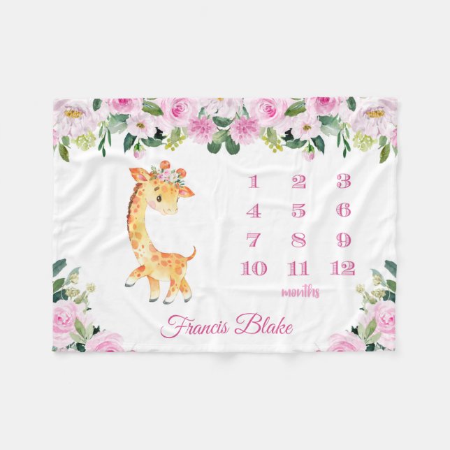 Bébé Giraffe Couverture en jalon avec nom (Devant (Horizontal))