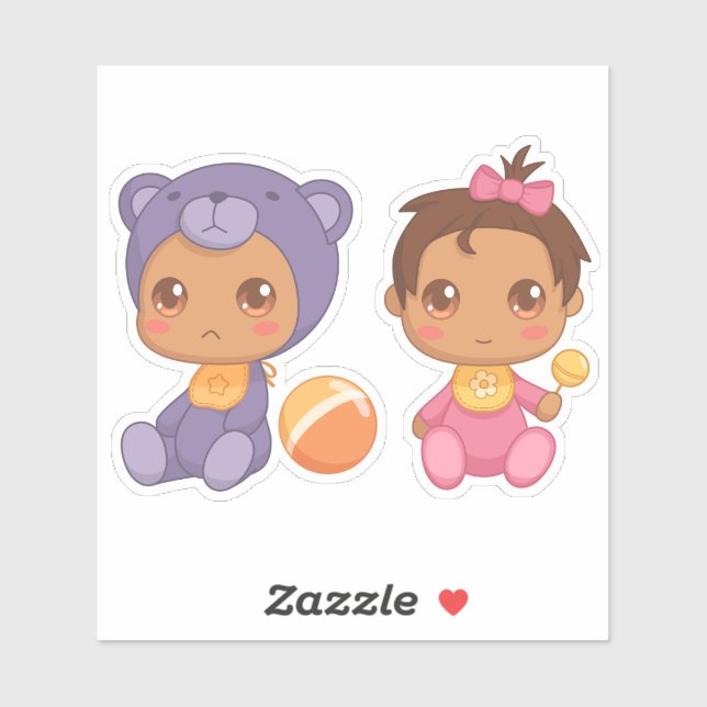 Bébé Girl Twins Purple Bear Jumpsuit Sticker (Feuille)