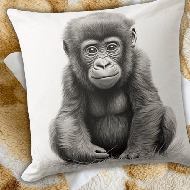 Bébé gorille noir et blanc Coussin carré à jeter (Créateur téléchargé)