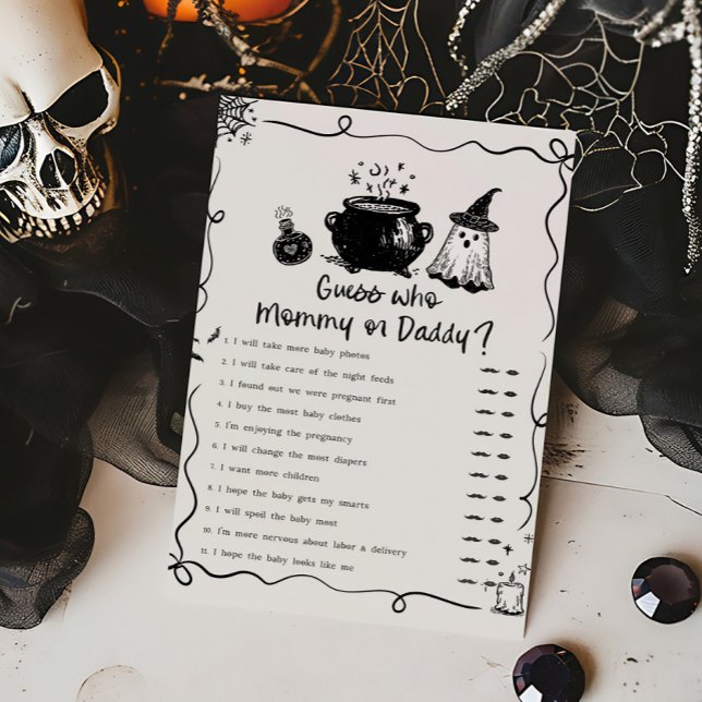 Bébé Halloween se prépare Devinez Maman ou Papa (Whimsical Spooky Ghost Baby Shower Guess Who Mommy or Daddy Game)