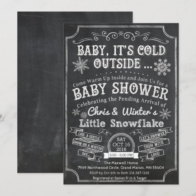 Bébé il fait froid dehors Invitation pour une baby (Devant / Derrière)