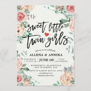 Bébé Invitations Douche Sweet Little Twin Girls