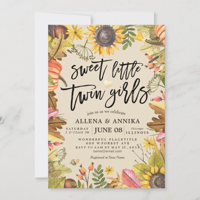 Bébé Invitations Douche Sweet Little Twin Girls (Devant)