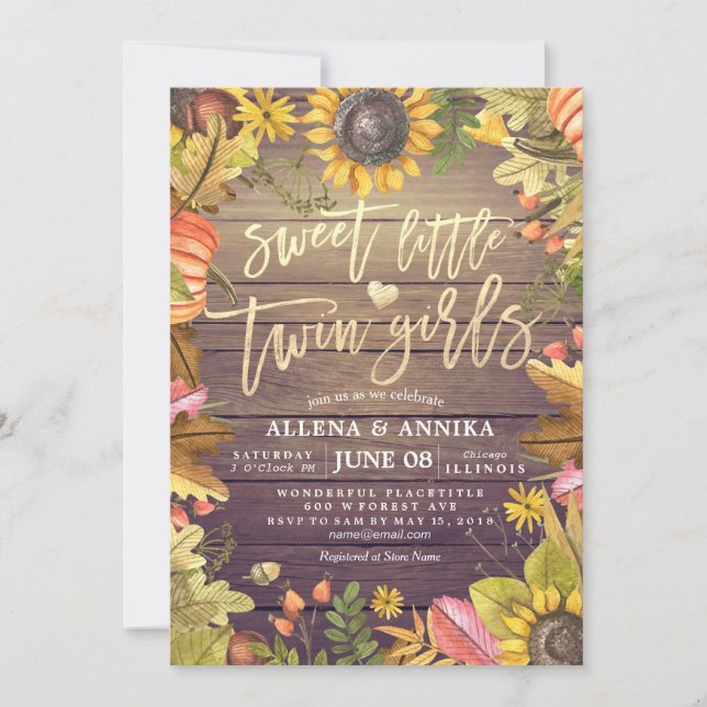 Bébé Invitations Douche Sweet Little Twin Girls (Devant)