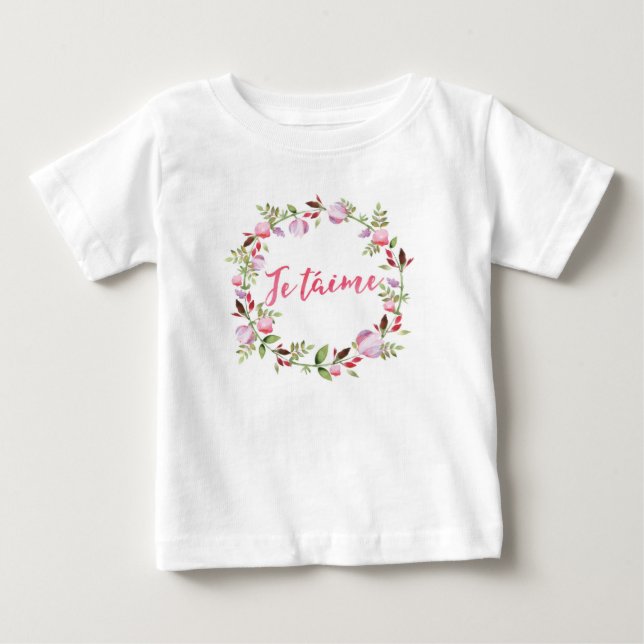 Bébé Je taime aquarelle fleurie pour enfants T-shirt (Devant)