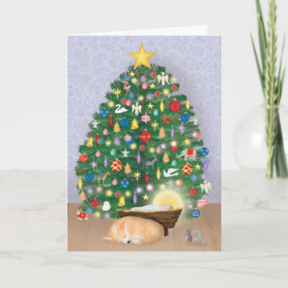Bébé Jésus avec corgi et carte d'arbre de Noël