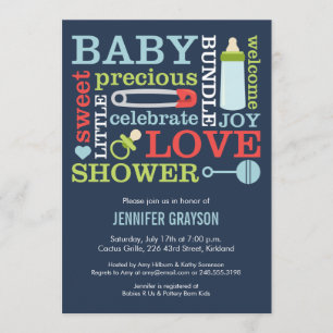 Bébé Jumble Baby shower invitation dans Navy