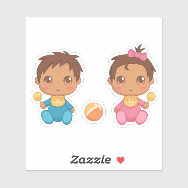 Bébé jumeaux Stickers garçon et fille (Feuille)