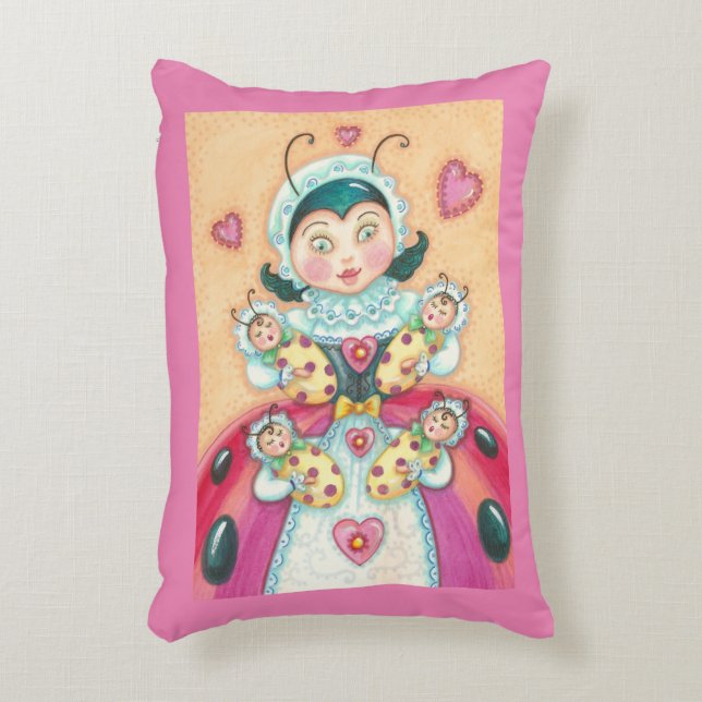 BÉBÉ LADYBUG FAMILLE ACCENT COUSSIN rose/rouge (Devant(Vertical))