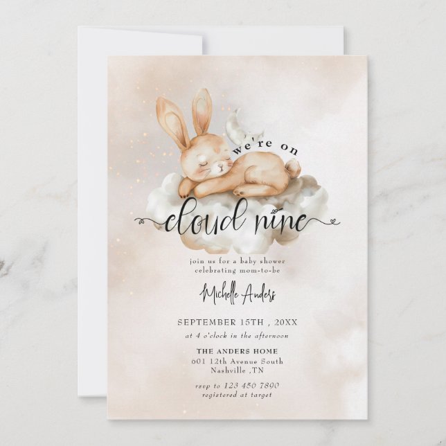 Bébé Lapin | Aquarelle Baby Shower Invitations (Devant)