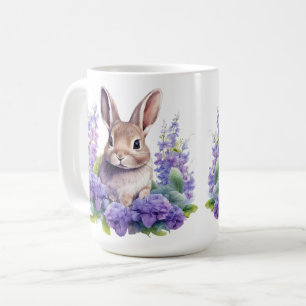 Bébé lapin avec fleurs violettes 15 oz tasse de ca
