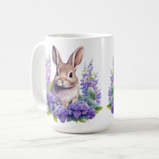 Bébé lapin avec fleurs violettes 15 oz tasse de ca