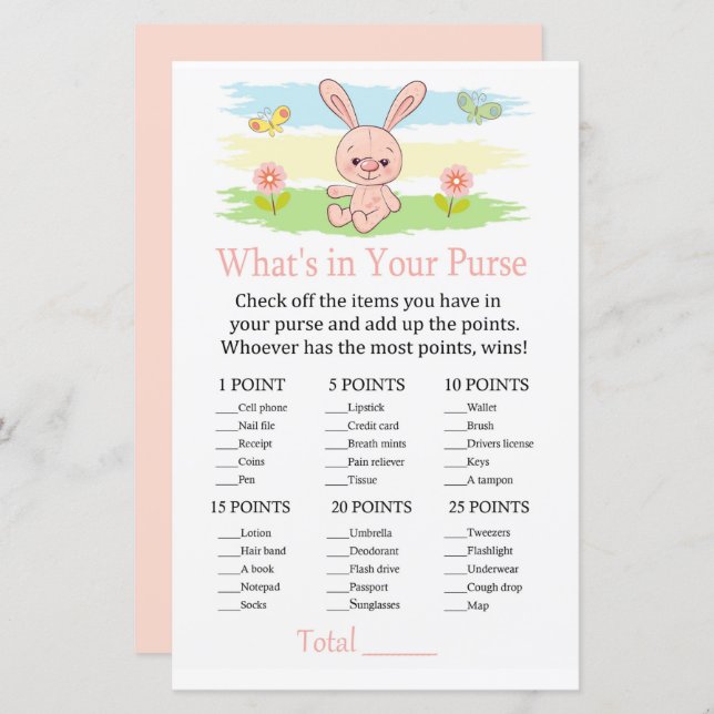 Bébé lapin Ce qui est dans votre jeu de sac à main (Devant / Derrière)