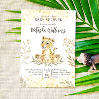 Bébé léopard jaune or brun baby shower invitation