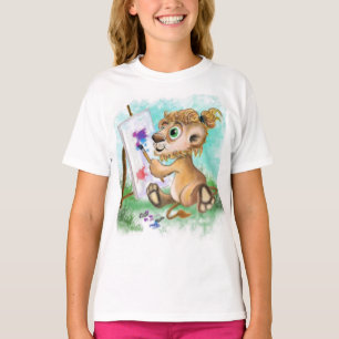 Bébé Lion Artiste Peintures Drôle T-Shirt