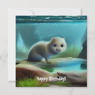 Bébé loutre mignon dans un étang - carte de vœux p