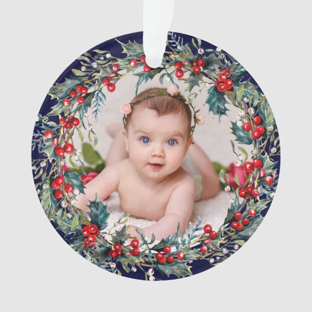 Bébé mignon 1er premier Noël Floral Wreath photo (devant)