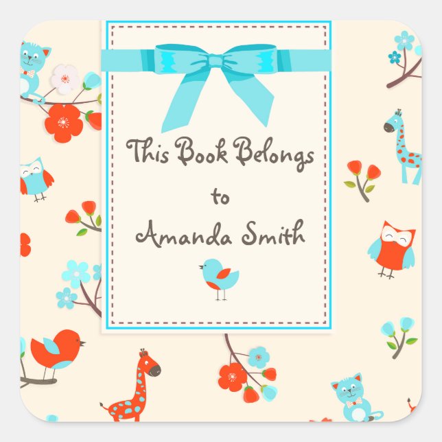 Bébé mignon Animaux et Fleurs Livre Sticker Plaque (Devant)