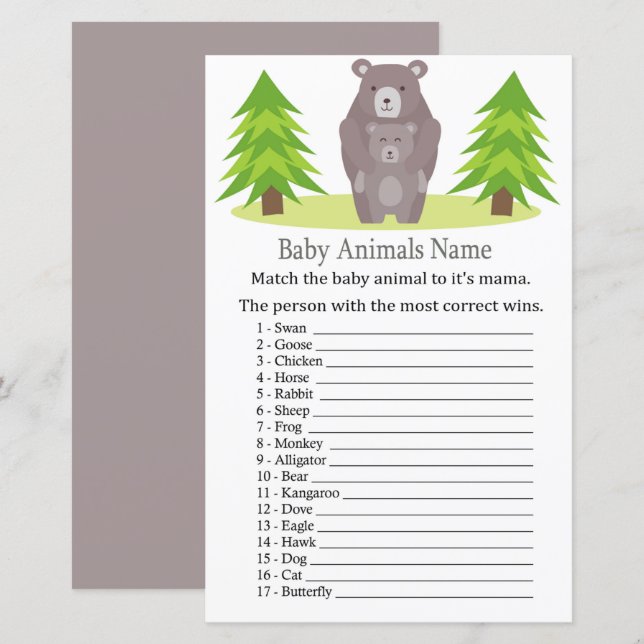 Bébé mignon Animaux Nom Jeu (Devant / Derrière)