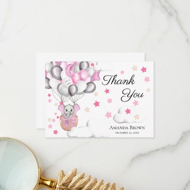 Bébé mignon Baby shower à ballon éléphant | MERCI (Devant/Arrière en situation)