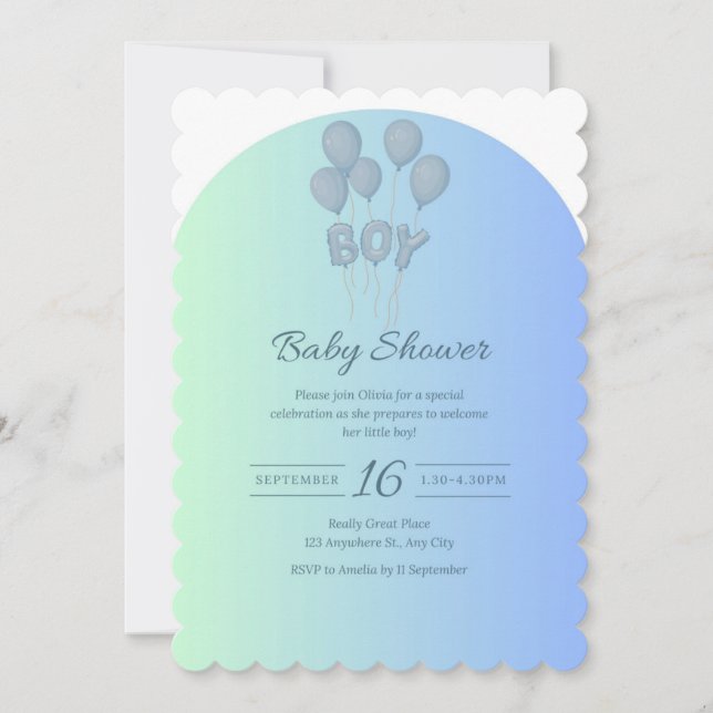 Bébé mignon Baby shower bleu Invitation avec ballo (Devant)