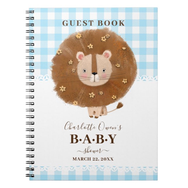 Bébé mignon Baby shower bleu Lion Carnet (Devant)