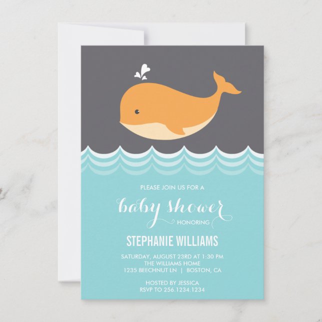 Bébé mignon Baleine Bébé Douche Invitations (Devant)