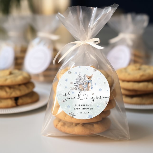 Bébé mignon Cerf Hiver Bleu Classic Sticker rond (Créateur téléchargé)