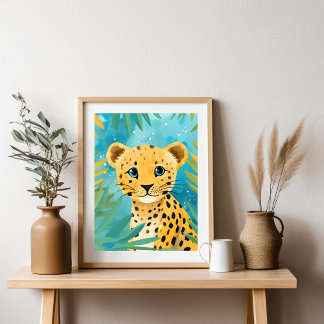 Bébé mignon Cheetah avec Bleu Eyes Poster