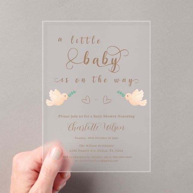 Bébé mignon Dove Baby shower Acrylique Invitation (In situ (ordinateur de poche))